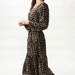 Among The Brave Twilight Black Animal LS Tiered Maxi Dress Fashion