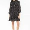Seeking Lola Fashion Wondrous Black Glitter LS High Neck Frill Smock Dress