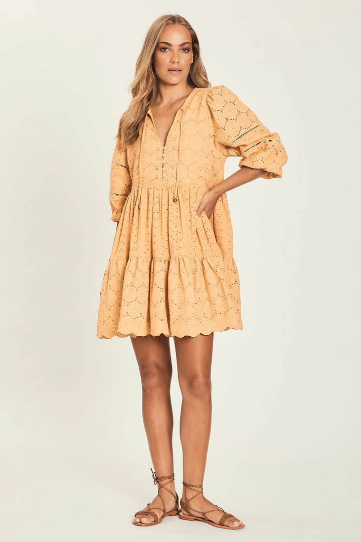 Harni Fashion Rosie Butterscotch Mid Sleeve Lace Mini Dress