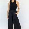 Among The Brave Super Luxe Black Elastic Waist Wide Leg Satin Pant Fashion