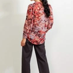 Drama The Label Asher Red Garnet Floral LS Blouse Fashion