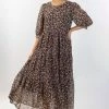 Among The Brave Lucid Chocolate Floral Puff Half Sleeve Tiered Maxi Dress