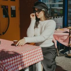 Among The Brave Lovable Candyfloss Eyelash Yarn Cropped Crew Neck Knit Fashion