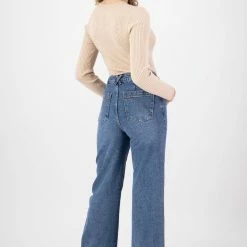 Among The Brave Fashion Sail Away Mid Blue Front Pocket Wide Leg Denim Jean