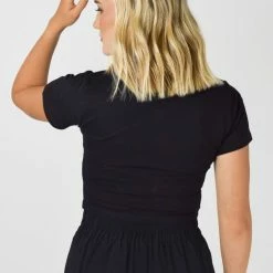 Among The Brave Fashion Time Out Black Cropped Stretch Jersey Tee