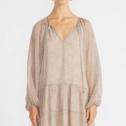 Staple The Label Fashion Emilia Smock Multi Natural Leopard LS Mini Dress