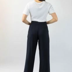 Among The Brave Effortless Black Viscose Deep Band Wide Leg Pant