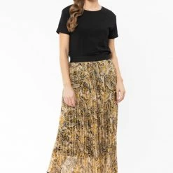 Billie The Label Sunray Golden Paisley Pleated Midi Skirt Fashion