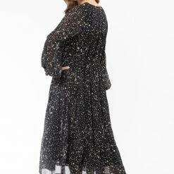 Seeking Lola Santa Maria Gold Glitter LS Tiered Midi Dress Fashion