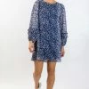 Among The Brave Fashion Poppy Navy Animal LS Double Frill Balloon Sleeve Mini Shift Dress