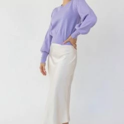 Among The Brave Fashion Madison Lilac Deep Button Cuff Crop Knit Top