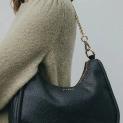 Saben Odette Black Python Shoulder Bag With Gold Chain Detail