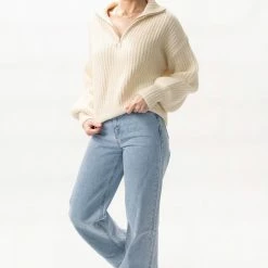 Among The Brave About Town Cream Chunky Zip Front Sweater Fashion