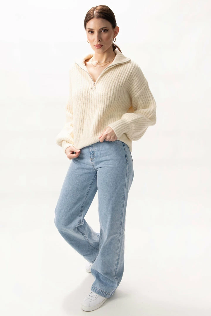Among The Brave About Town Cream Chunky Zip Front Sweater Fashion