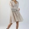 Ivy + Jack Billie Ecru Shirred LS Frill V Neck Tiered Mini Dress
