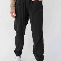 Among The Brave Fashion New Warrior Black Relaxed Drapey Drawstring Stretch Cuff Pant