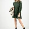 Ivy + Jack Fashion Luca Hunter Green Shirred Cotton LS Tiered Smock Dress