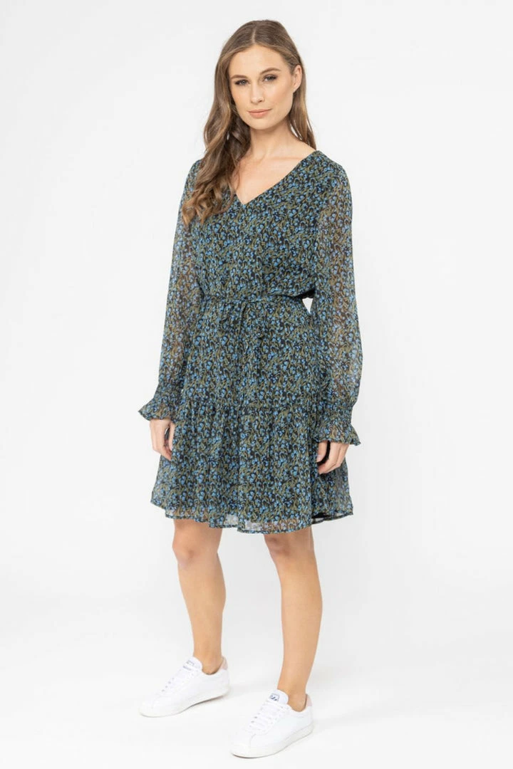 Billie The Label Jessica Blue Floral Drop Waist Mid Sleeve Mini Dress