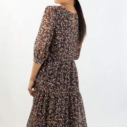 Among The Brave Lucid Chocolate Floral Puff Half Sleeve Tiered Maxi Dress