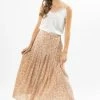 Leila + Luca Courageous Nude Floral Pleated Midi Skirt