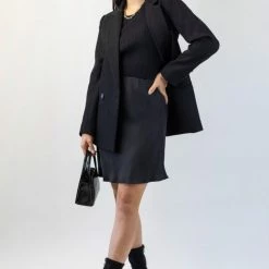 Among The Brave Lovers Black Cupro Bias Cut Mini Skirt