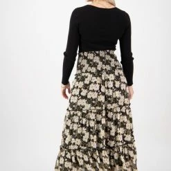 Ivy + Jack Rosie Ivory Gardenia Shirred Waist Tiered Skirt