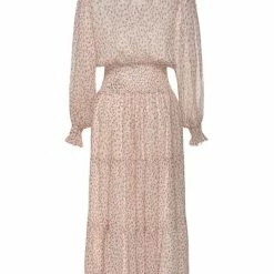 Ivy + Jack Fashion Charlie Natural Floral Crinkle LS Frill V Neck Tiered Midi Dress