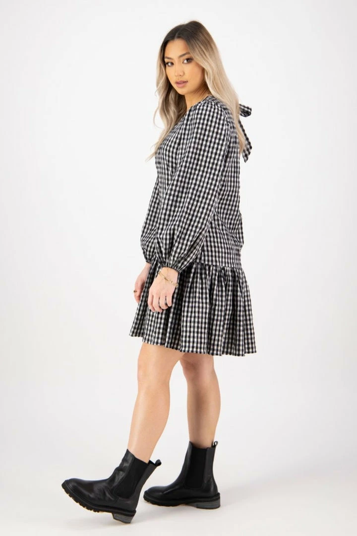 Ivy + Jack Emelia Black Check Mid Sleeve Smock Dress Fashion