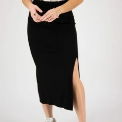 Among The Brave Fashion True Black Rib Midi Skirt