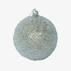 Alison's Acquisitions Christmas Decorations Lunar Ball Small Silver Beaded 7cm
