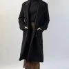 Federation Fashion Sliced Double Breasted Long Black Wool Coat