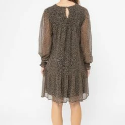 Billie The Label Hug Me Black Ditsy Shirred LS Mini Dress Fashion