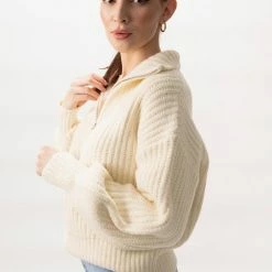 Among The Brave About Town Cream Chunky Zip Front Sweater Fashion