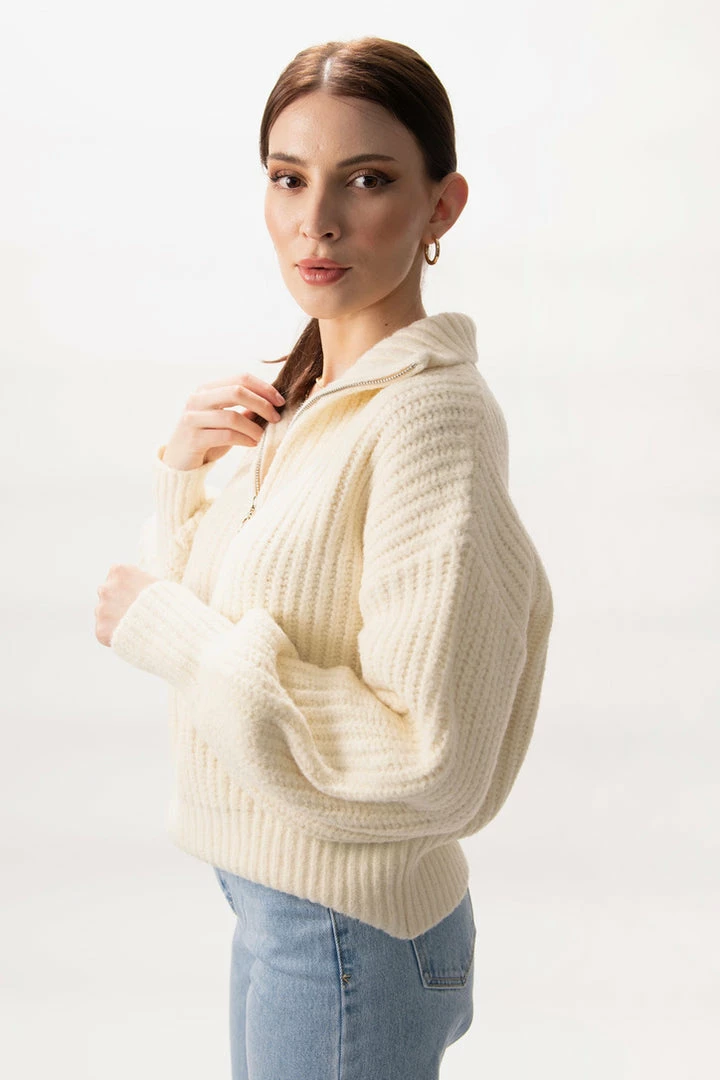 Among The Brave About Town Cream Chunky Zip Front Sweater Fashion