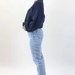 Among The Brave Carefree Navy Slouchy Puff Sleeve Knit Fashion