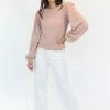 Among The Brave Annabelle Blush LS Puff Sleeve Soft Textured Knit Top Fashion