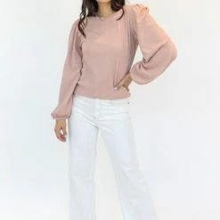 Among The Brave Annabelle Blush LS Puff Sleeve Soft Textured Knit Top Fashion