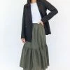 Ivy + Jack Hope Khaki Linen Tiered Midi Skirt
