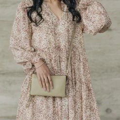 Ivy + Jack Fashion Billie Natural Animal LS Frill V Neck Tiered Mini Dress