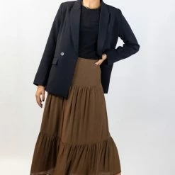 Ivy + Jack Fashion Stella Pecan Crinkle Deep Basque Tiered Midi Skirt