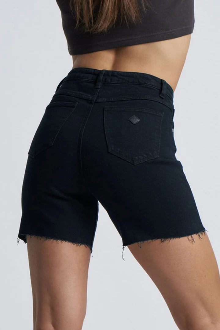 Abrand Jeans A Claudia Cut Off Mid Thigh Black Box Denim Short Fashion