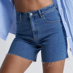 Abrand Jeans A Claudia Cut Off Mid Thigh Georgia Blue Denim Short Fashion