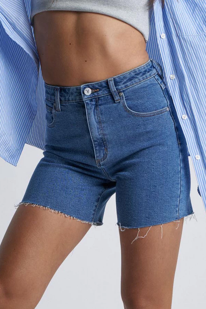 Abrand Jeans A Claudia Cut Off Mid Thigh Georgia Blue Denim Short Fashion