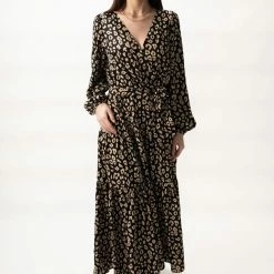 Among The Brave Twilight Black Animal LS Tiered Maxi Dress Fashion