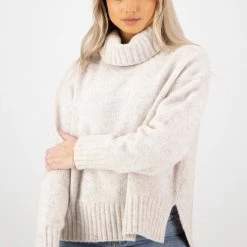 Among The Brave Zealous Oat Super Soft Raglan Roll Neck Knit