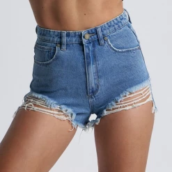 Abrand Jeans Fashion A High Relaxed Salty Blue Ripped Denim Shorts