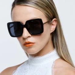 Reality Eyewear Accessories Azur Black Oversized Square Sunglasses With Gold Metal Arms