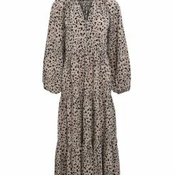 Among The Brave Aida Natural Animal LS Puff Sleeve Button Front Tiered Maxi Dress Fashion