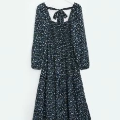 Among The Brave Fashion Alana Blue Floral Tie Back LS Shirred Body Tiered Dress