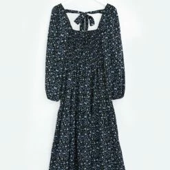 Among The Brave Fashion Alana Blue Floral Tie Back LS Shirred Body Tiered Dress